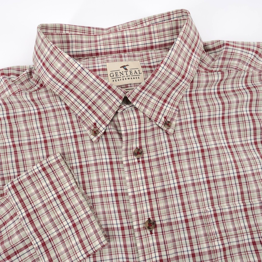 Genteal Performance Plaid Button Down Red Long Sleeve Mens XL